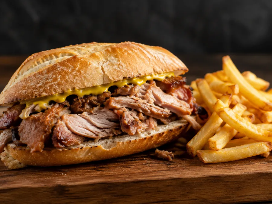 Bondiolita con mostaza de Burger Dorf, hamburguesería en San Pedro
