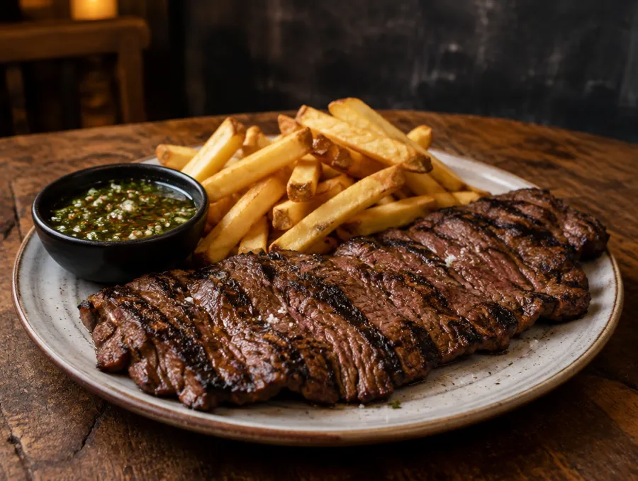 Entraña al plato de Burger Dorf, hamburguesería en San Pedro